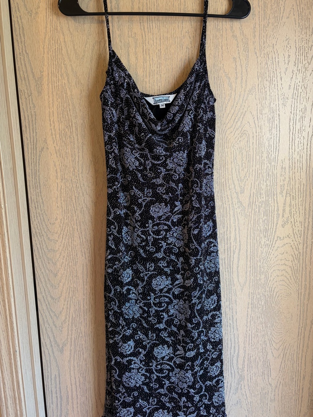 Vintage Hourglass Black Floral Sparkly Slip Dress